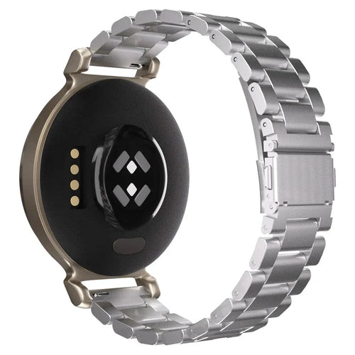 Steel Strap, silver, on a watch, 3/4 rear view