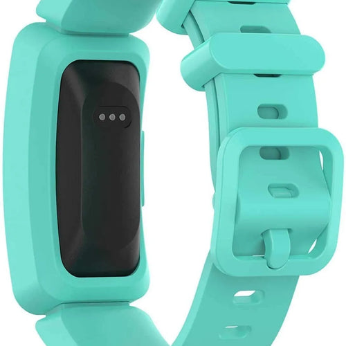 Silicone Strap, aqua, on a watch, 3/4 rear view