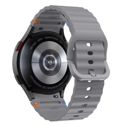 Wave Silicone Strap, dark grey, on a watch, 3/4 rear view