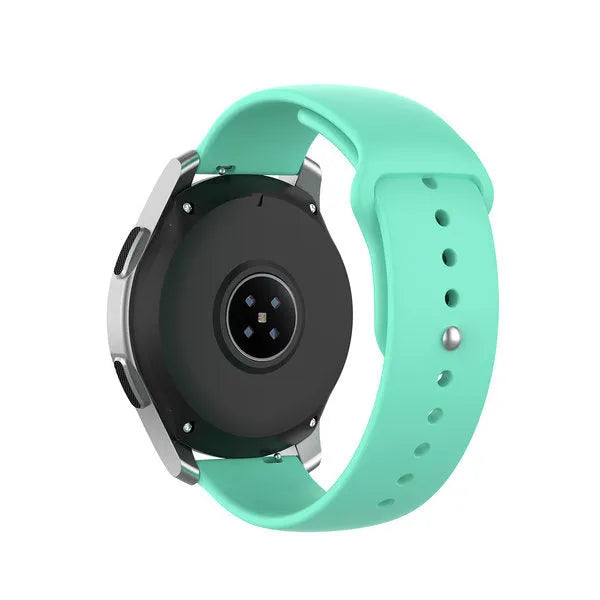 Silicone Sport Strap, aqua, on a watch, 3/4 rear view
