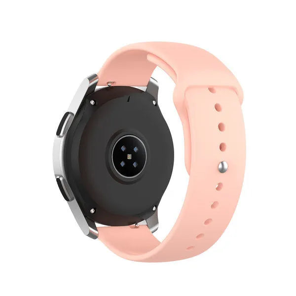 Silicone Sport Strap, pink, on a watch, 3/4 rear view