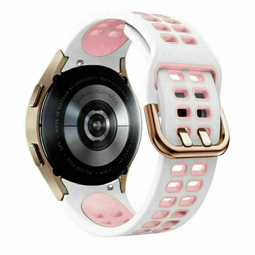Silicone Squared Sport Strap, white/pink, on a watch, 3/4 rear view
