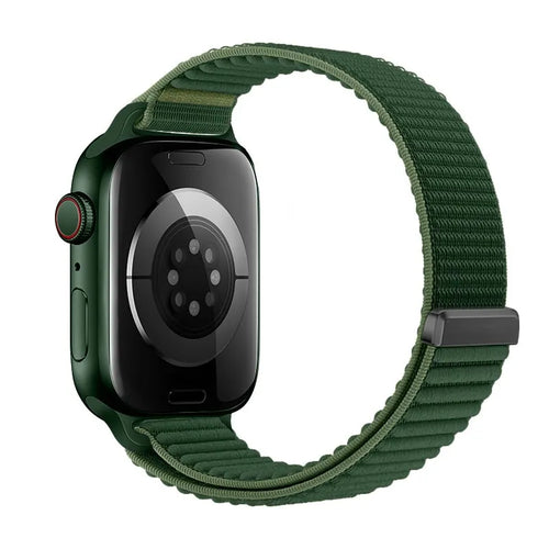 Wave Nylon Strap, dark green, on a watch, 3/4 rear view