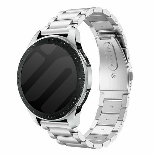 Steel Strap, silver, on a watch, 3/4 rear view