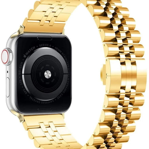 Jubilee Steel Strap, gold, on a watch, 3/4 rear view