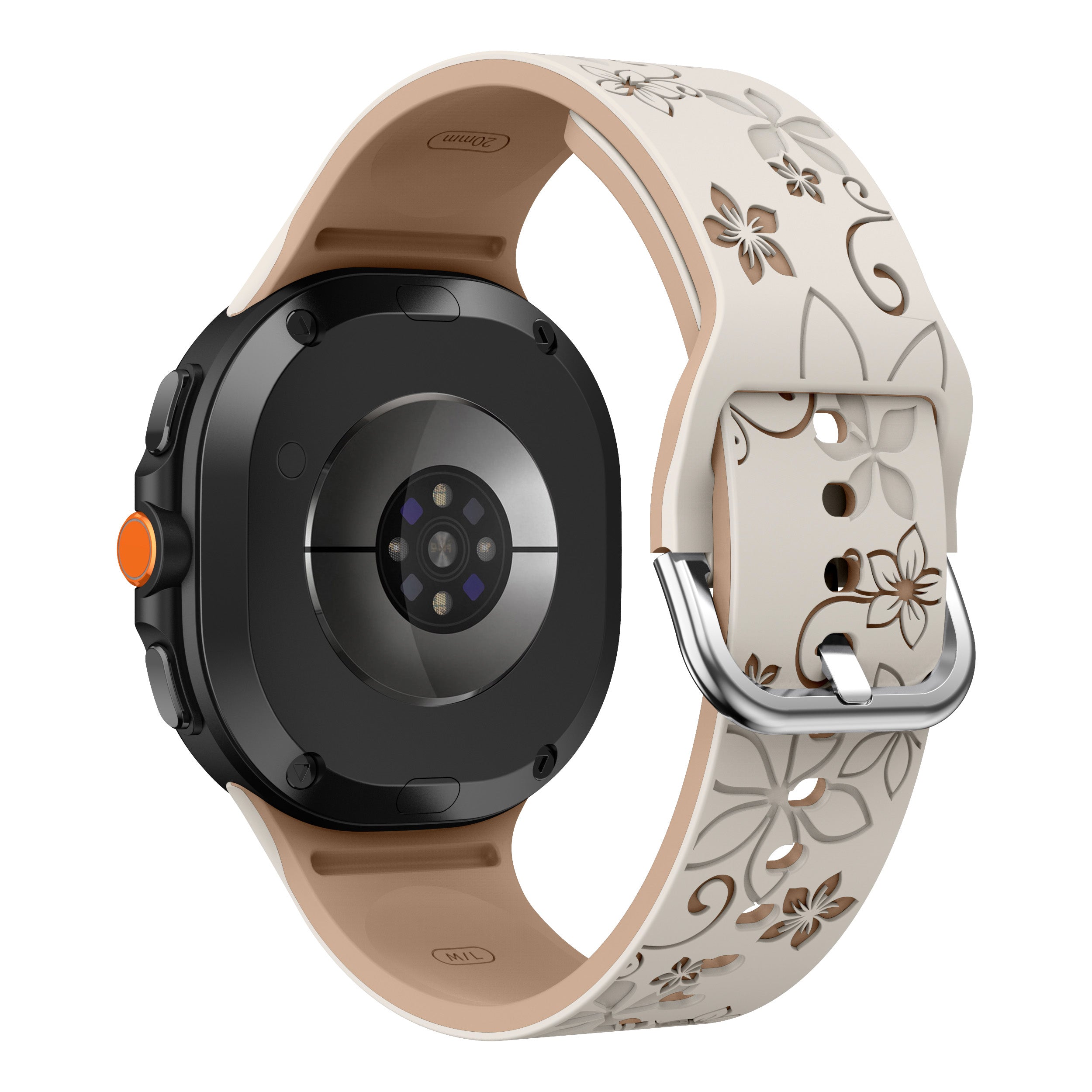 Samsung Galaxy Watch 8 - 44mm Silikonarmband mit Blumenmuster (Polarstern/Beige)