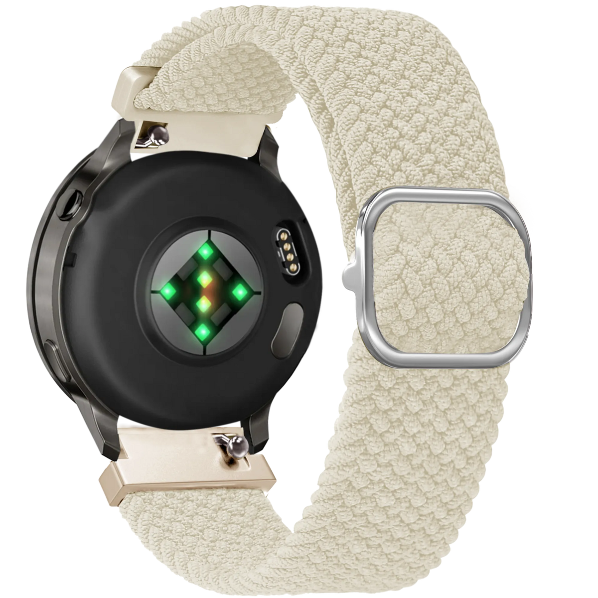 Braided Nylon Strap, starlight, on a watch, 3/4 rear view