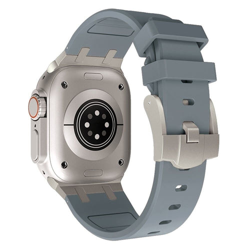 Luxury Liquid Silicone Strap, dark grey with titanium, on a watch, 3/4 rear view