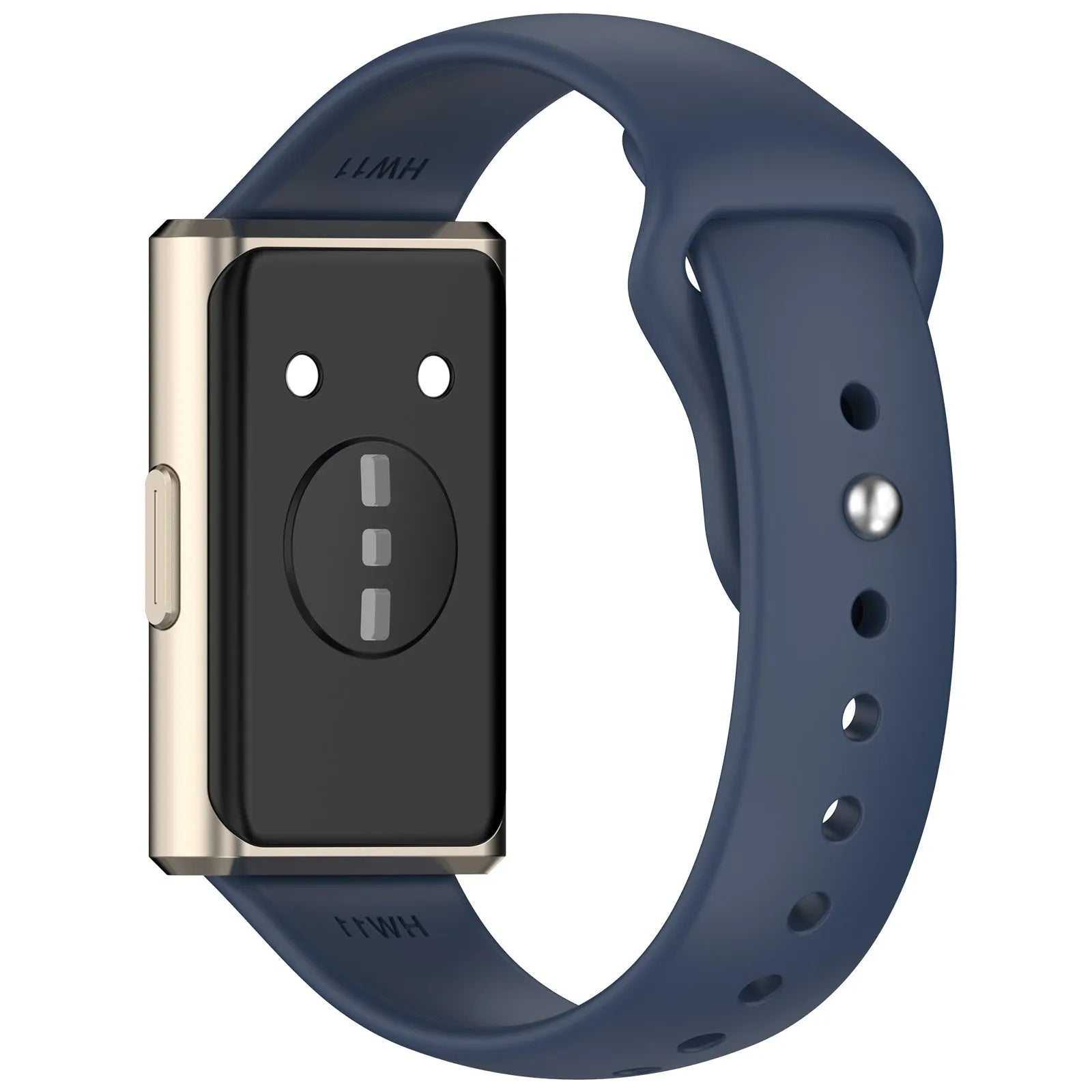 Silicone Sport Strap, dark blue, on a watch, 3/4 rear view
