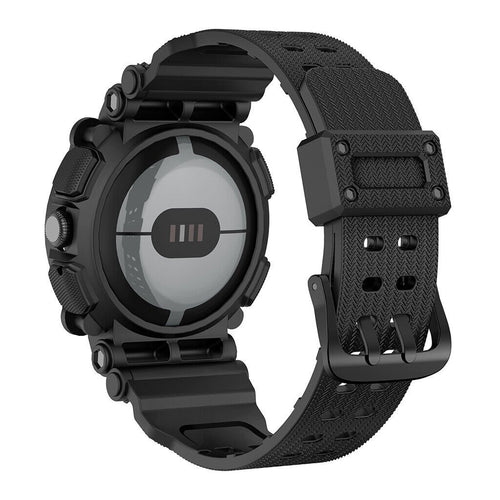Silicone TPU Strap with Frame, black, on a watch, 3/4 rear view