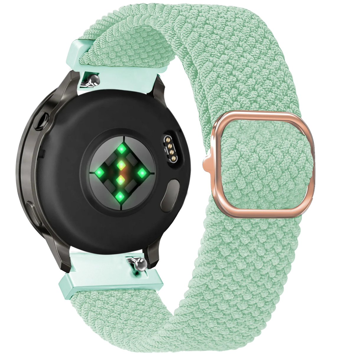 Braided Nylon Strap, turquoise, on a watch, 3/4 rear view