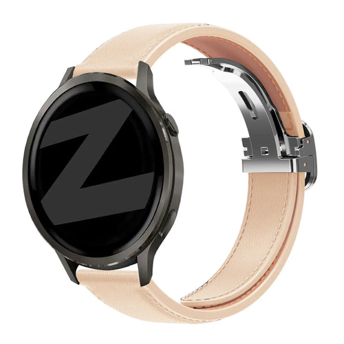 Leather Strap 'D-Type', beige, on a watch, 3/4 rear view