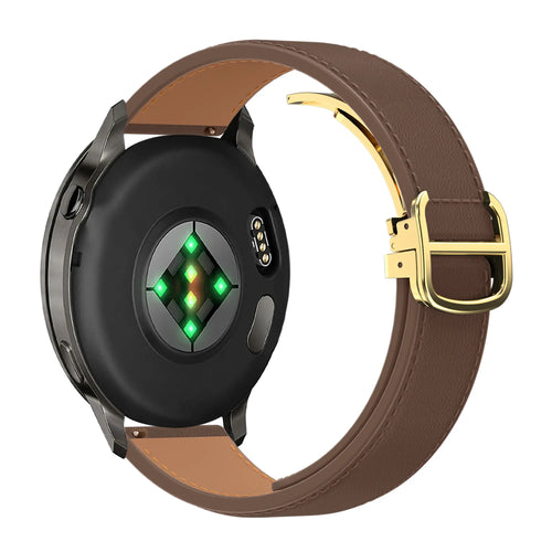 Leather Strap 'D-Type', dark brown, on a watch, 3/4 rear view