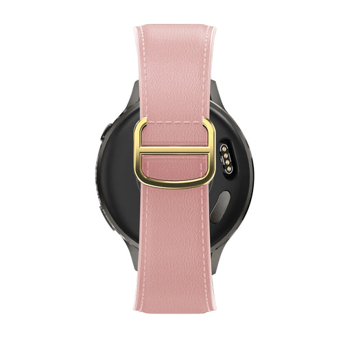 Leather Strap 'D-Type', pink, on a watch, 3/4 rear view
