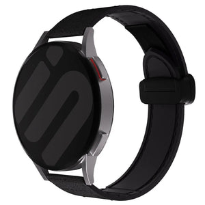D-Buckle Leather Strap, black, on a watch, 3/4 rear view