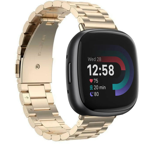 Steel Strap, champagne, on a watch, 3/4 rear view