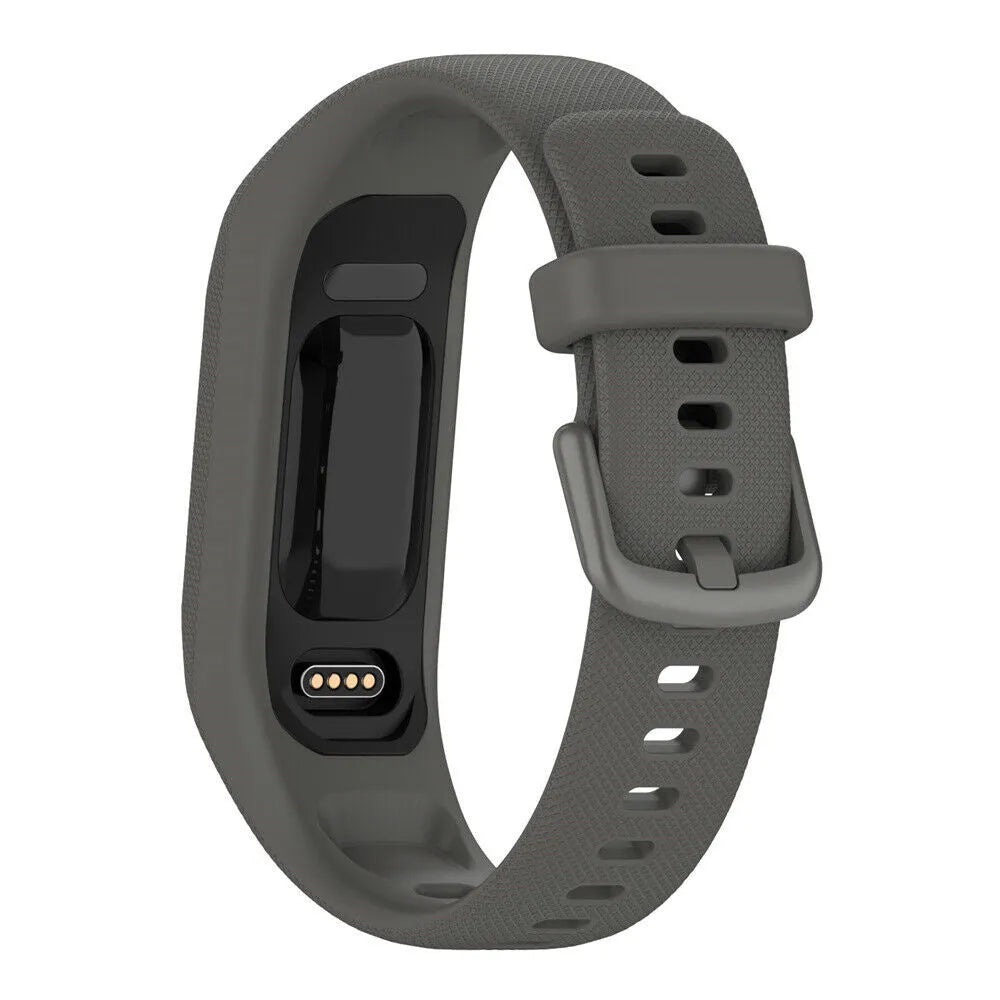 Silicone Strap, dark grey, on a watch, 3/4 rear view