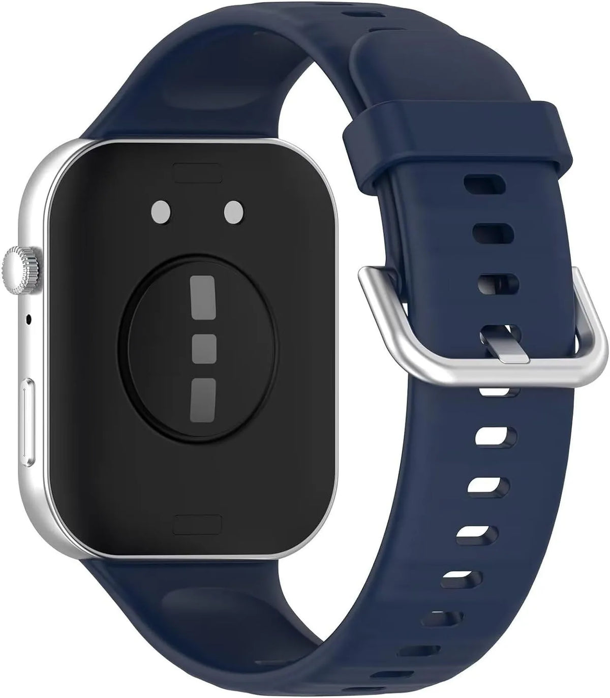 Silicone Strap, dark blue, on a watch, 3/4 rear view