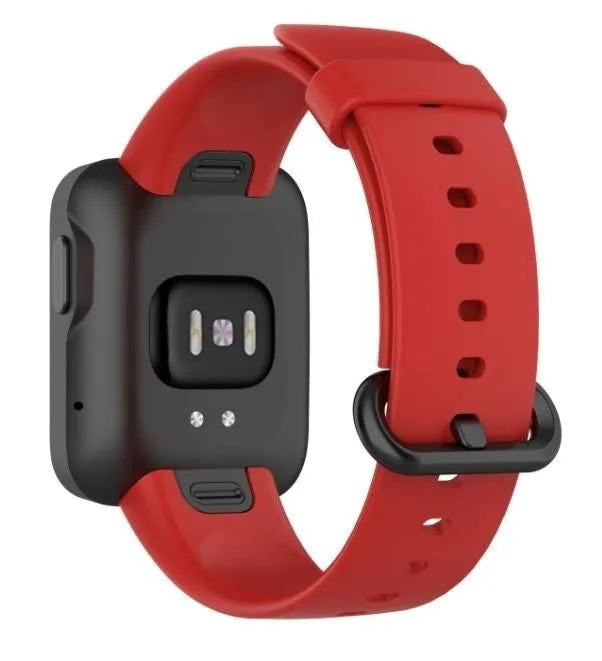 Silicone Strap, red, on a watch, 3/4 rear view