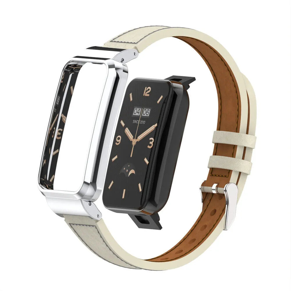 Leather Strap, white, on a watch, 3/4 rear view