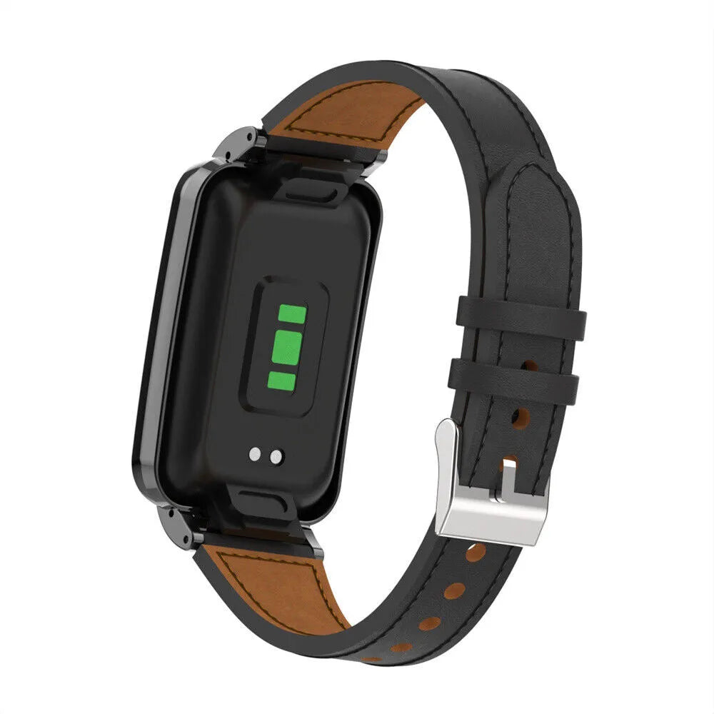 Leather Strap, black, on a watch, 3/4 rear view