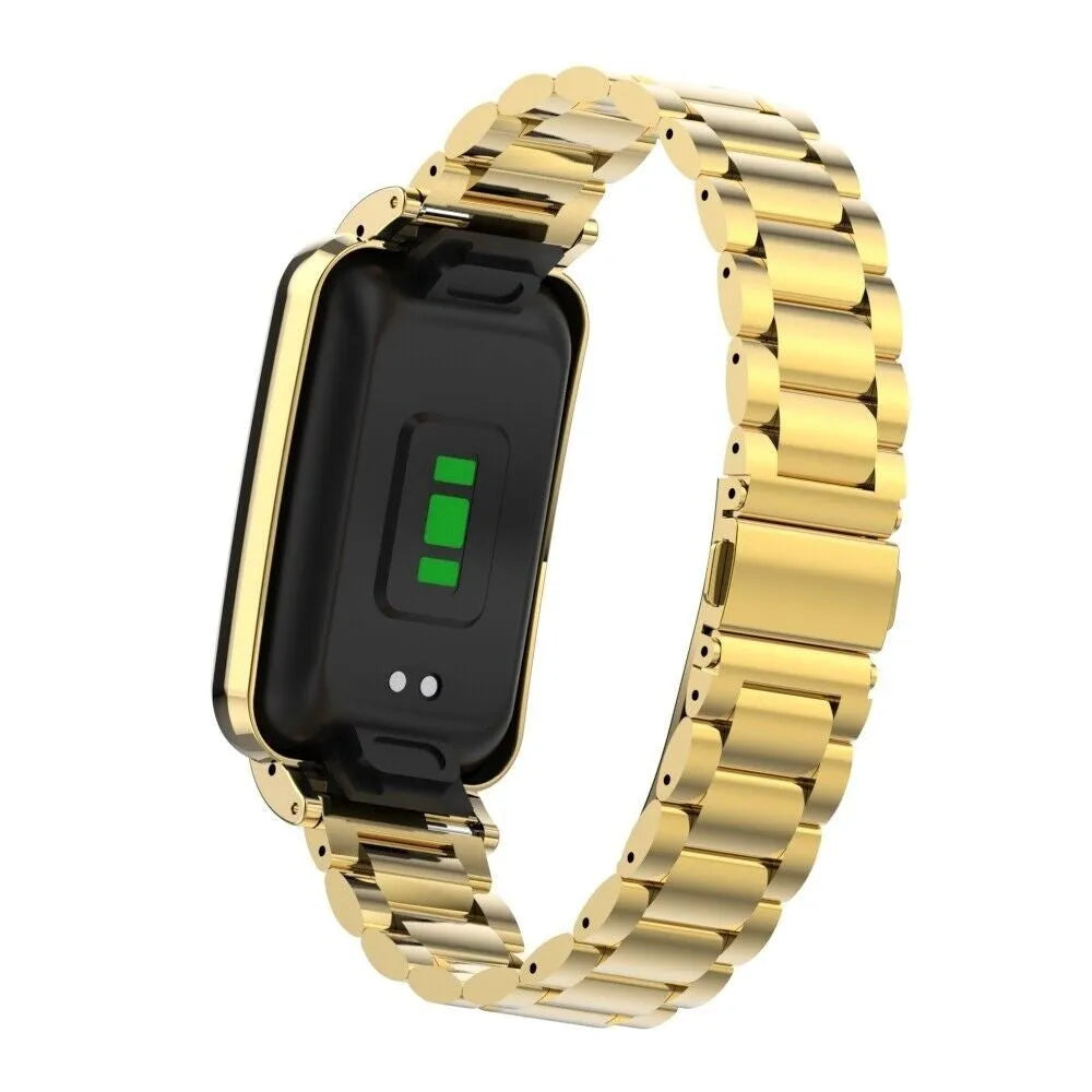 Steel Strap, gold, on a watch, 3/4 rear view