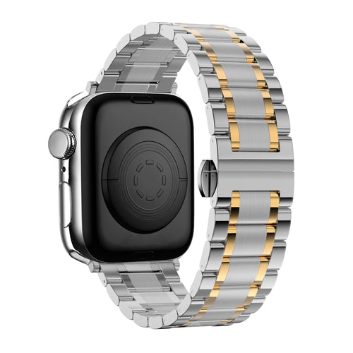 Bandz Apple Watch Ultra Stahl Gliederarmband 'Deluxe' (Silber/Gold)