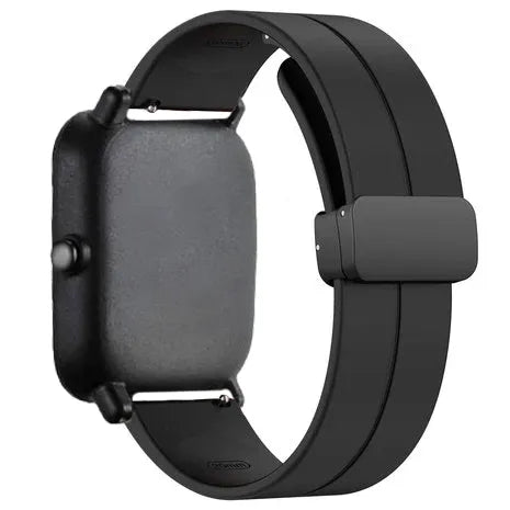 D-Buckle Silicone Strap, black, on a watch, 3/4 rear view