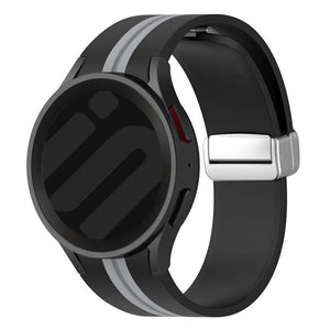 Silicone Magnetic Sport Strap, black/grey, on a watch, 3/4 rear view