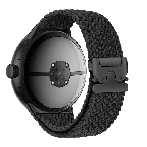 Nylon Braided Strap P-Buckle, black, on a watch, 3/4 rear view