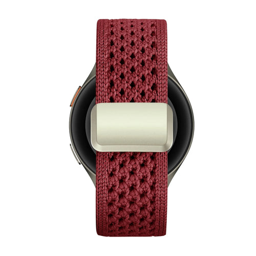 Vintage Nylon Strap, wine red, on a watch, direct front view
