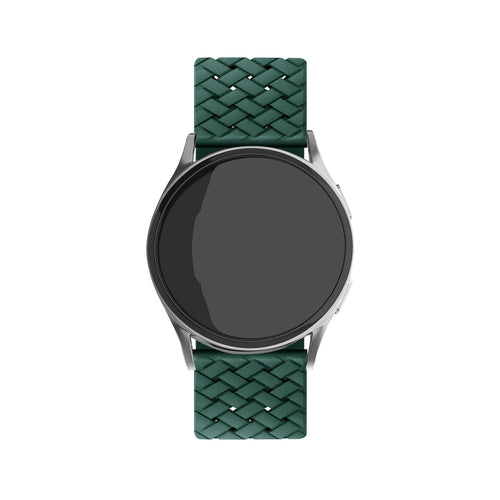 Braided Silicone Strap, dark green, on a watch, direct front view