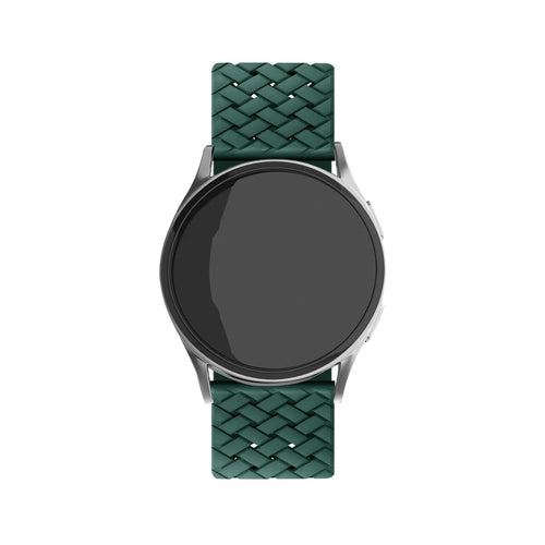 Braided Silicone Strap, dark green, on a watch, direct front view