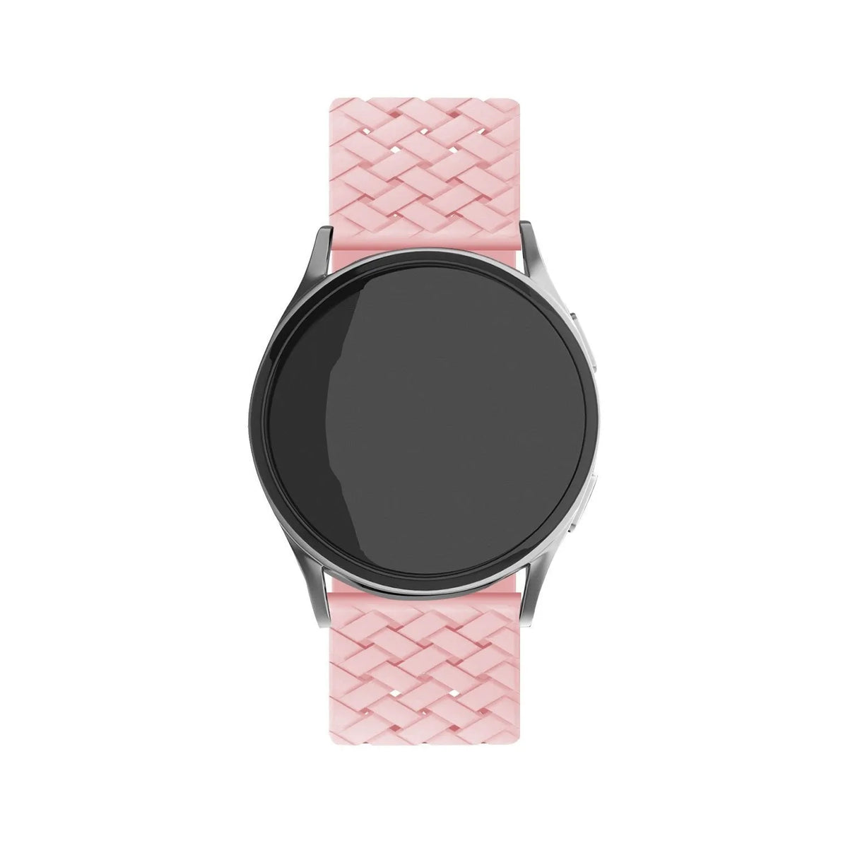 Braided Silicone Strap, pink, on a watch, direct front view