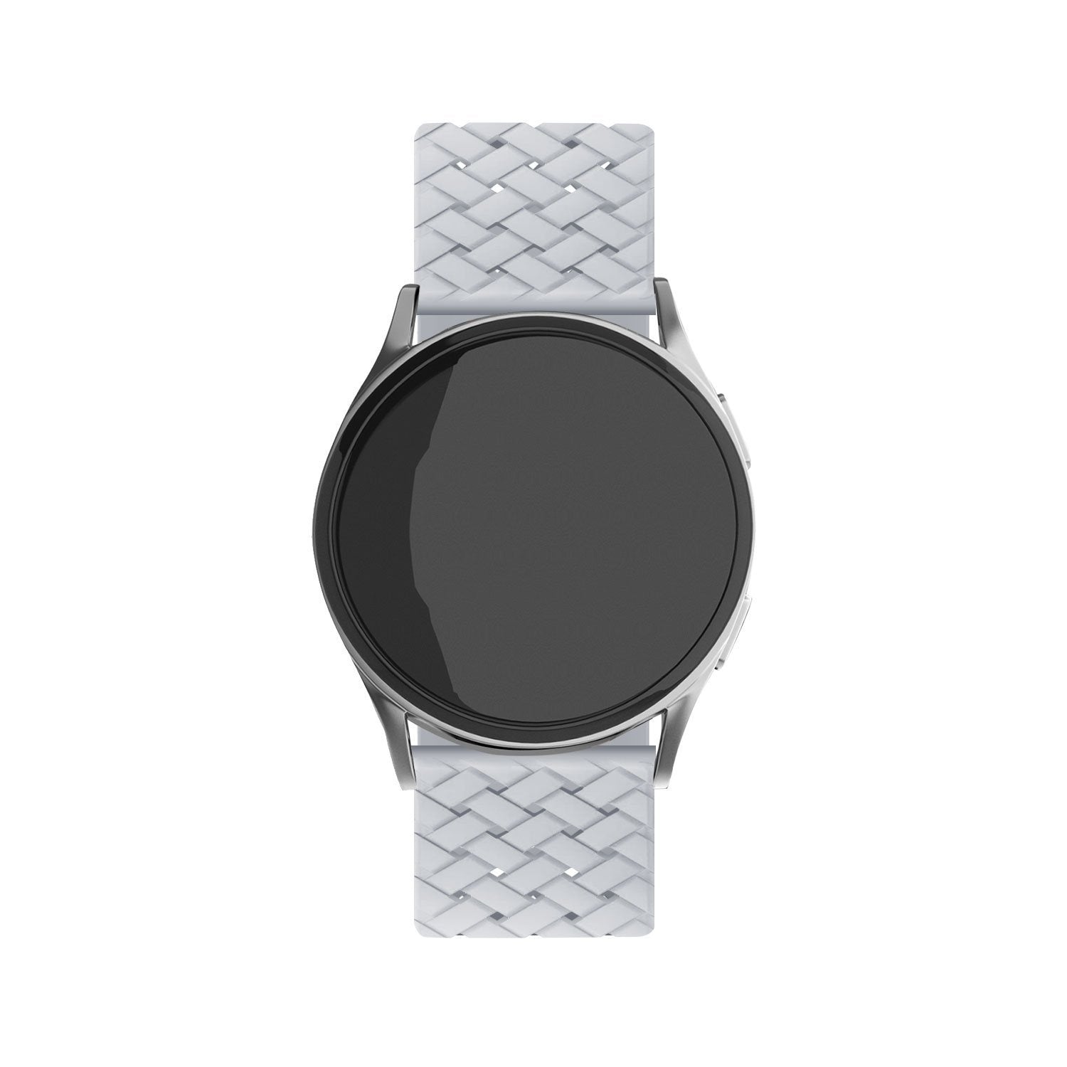 Braided Silicone Strap, grey, on a watch, direct front view