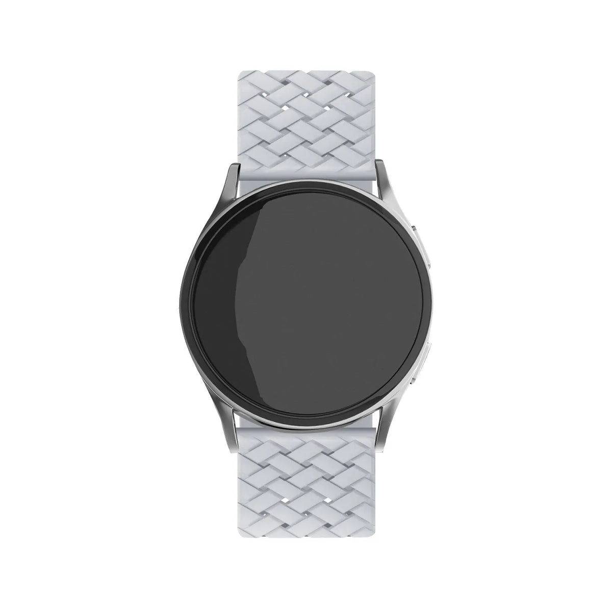 Braided Silicone Strap, grey, on a watch, direct front view