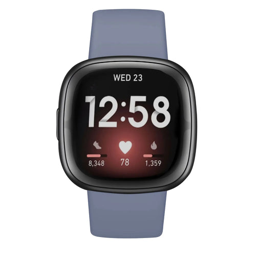 Silicone Strap 'Classic', grey-blue, on a watch, direct front view