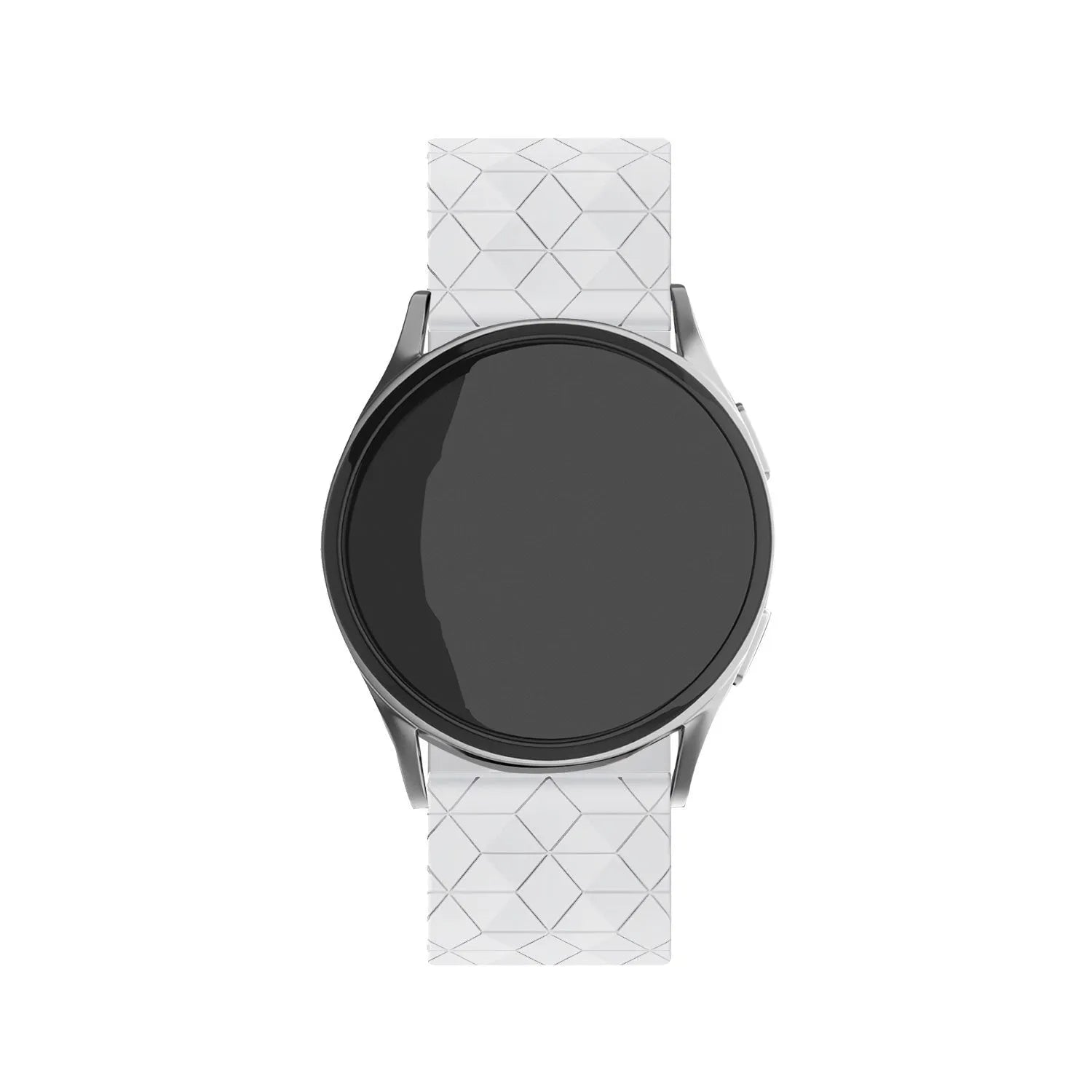 Silicone Strap Hexagons, white, on a watch, direct front view