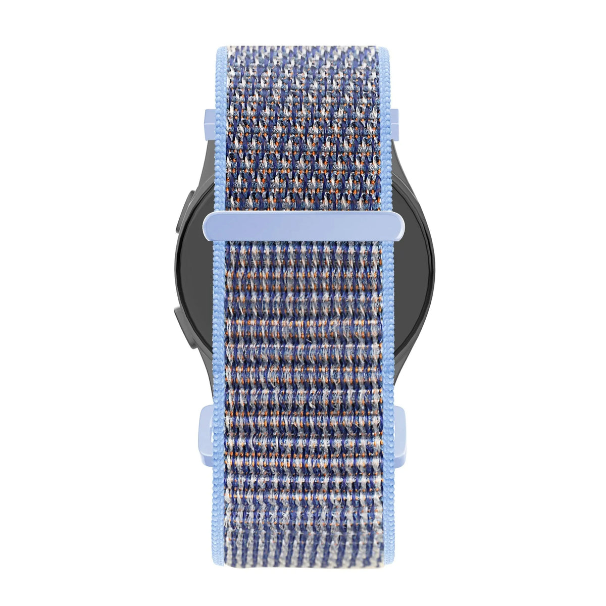Nylon Loop Strap, azure blue, on a watch, direct front view