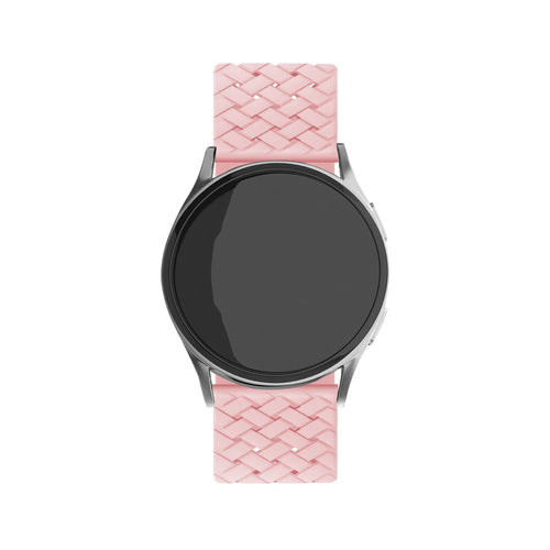 Braided Silicone Strap, pink, on a watch, direct front view