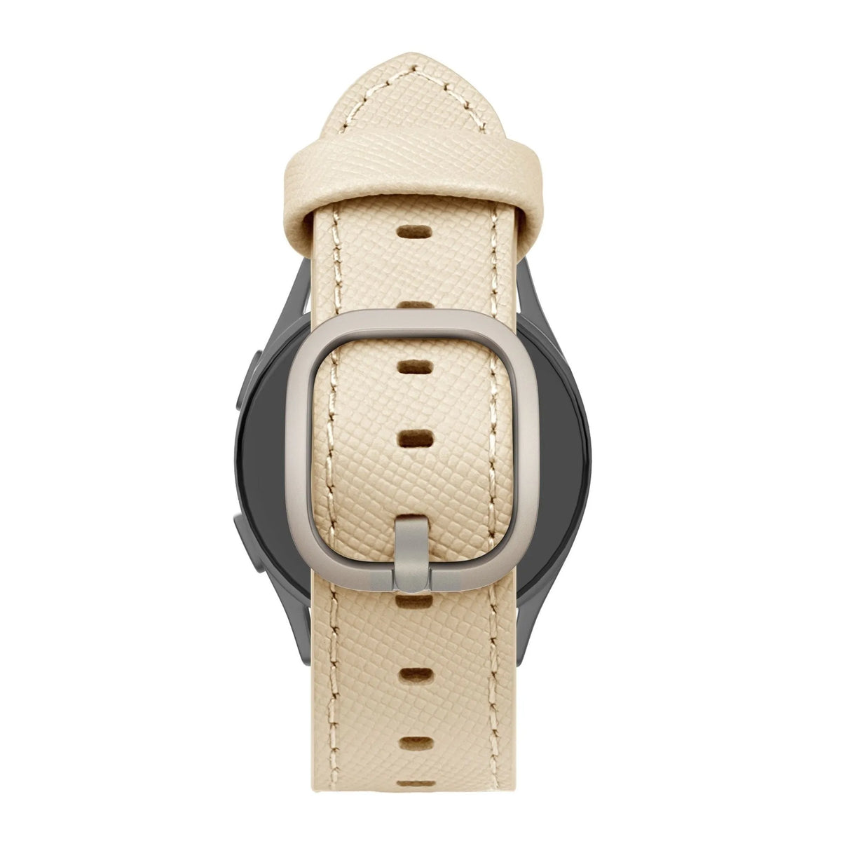 Leather Strap 'Deluxe', khaki, on a watch, direct front view