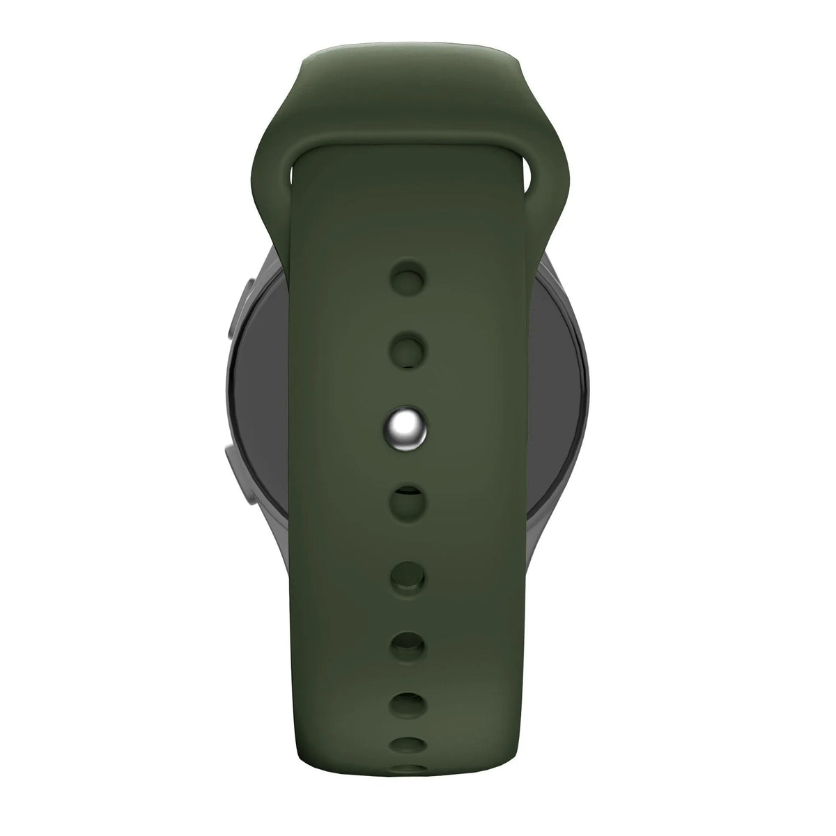 Silicone Sport Strap 'Deluxe', olive green, on a watch, direct front view