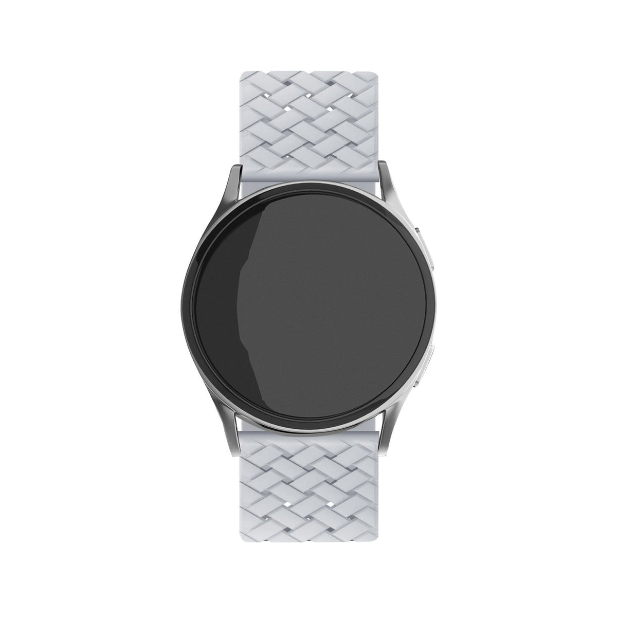 Braided Silicone Strap, grey, on a watch, direct front view