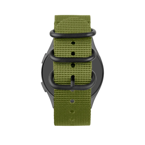Buckled Nylon Strap, green, on a watch, direct front view