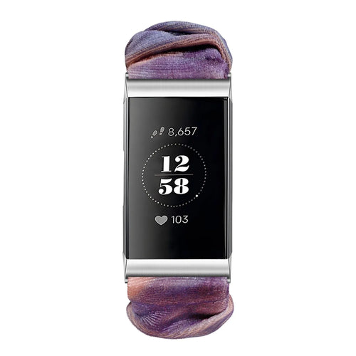 Nylon Scrunchie Strap, blue/pink, on a watch, direct front view