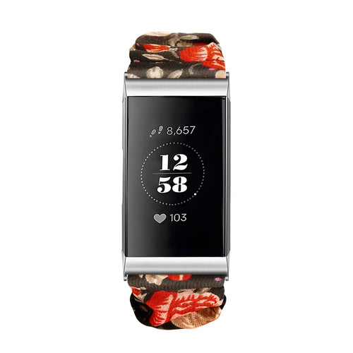 Nylon Scrunchie Strap, flowers, on a watch, direct front view