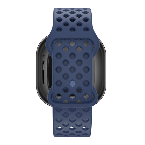 Silicone Sport Strap 'Air', dark blue, on a watch, direct front view