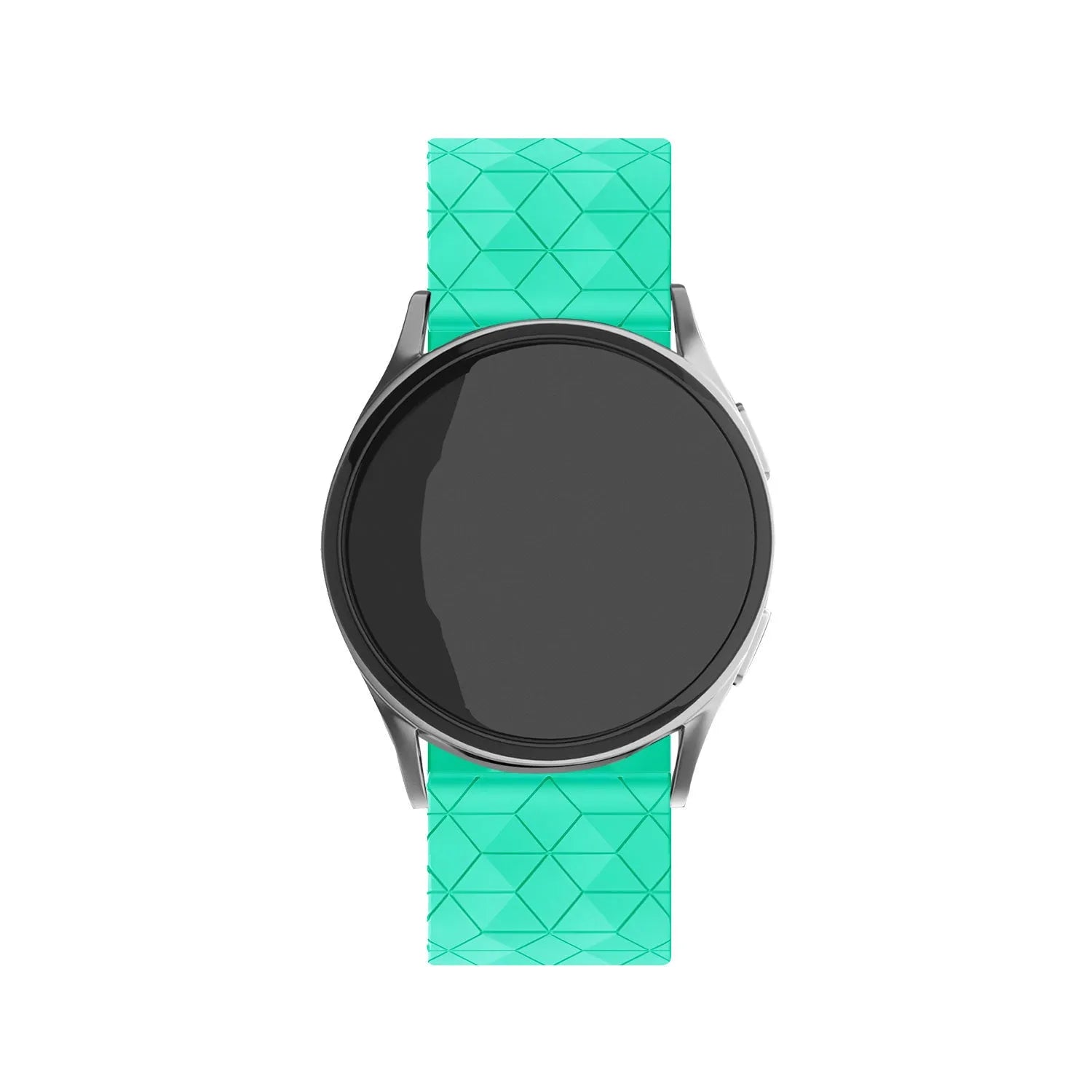 Silicone Strap Hexagons, aqua, on a watch, direct front view
