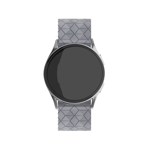 Silicone Strap Hexagons, grey, on a watch, direct front view
