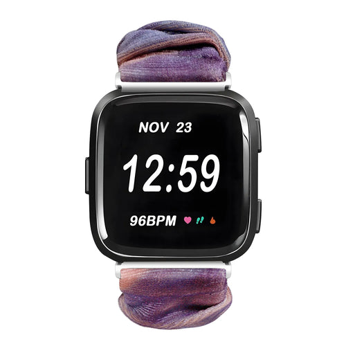 Nylon Scrunchie Strap, blue/pink, on a watch, direct front view